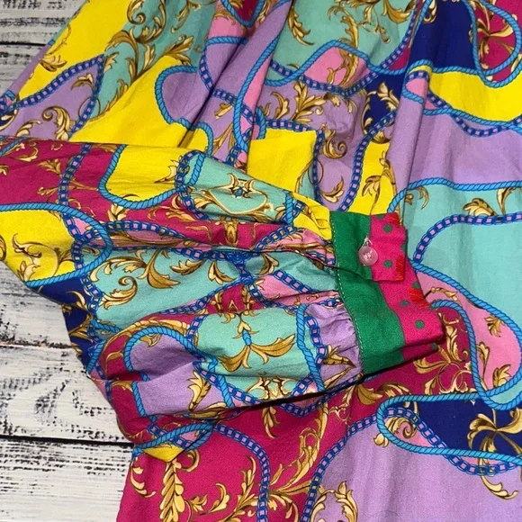 New York & Company Vibrant Multicolor Puff Sleeves Blouse Sz. L - Picture 5 of 8